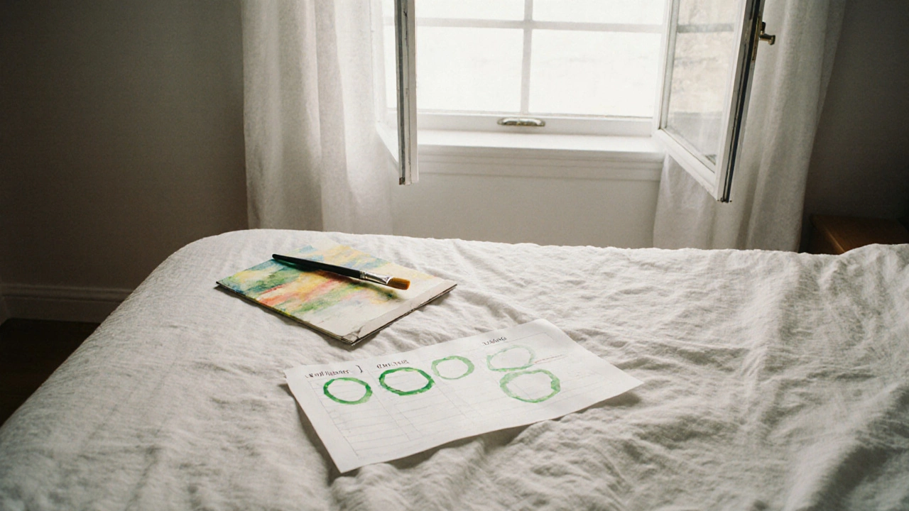 A quiet bedroom with a single paintbrush and sunlight, symbolizing intentional focus.