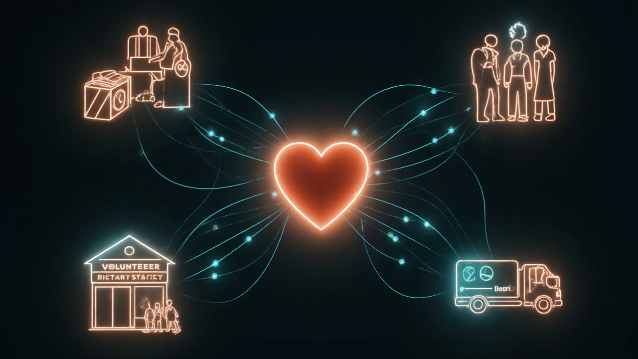 Interconnected networks symbolizing charity activities across communities