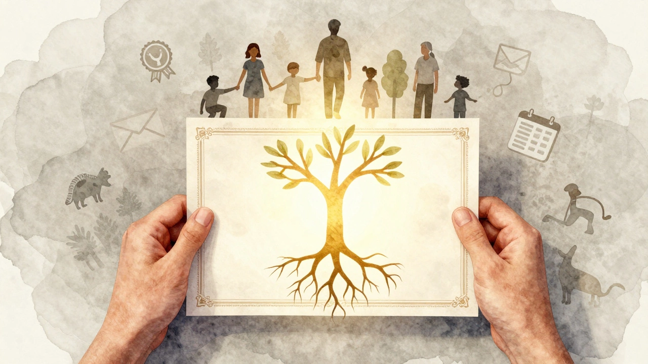 A glowing certificate transforming into roots and silhouettes of people and nature, symbolizing volunteer impact.