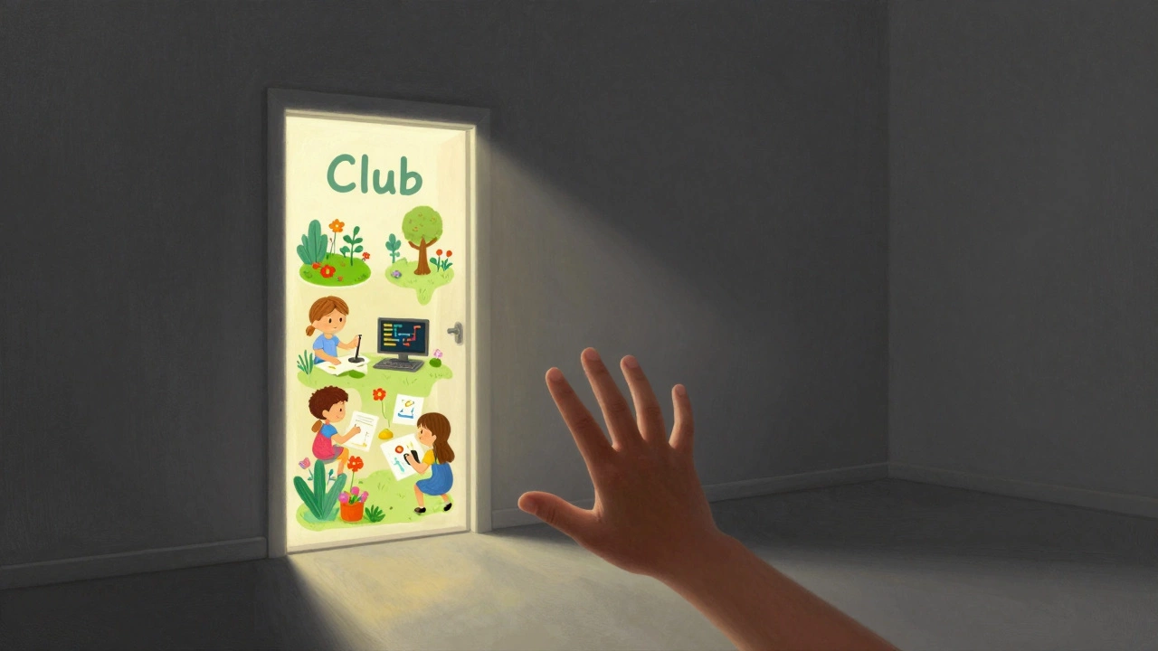 A child reaching toward a glowing door representing after-school club opportunities.
