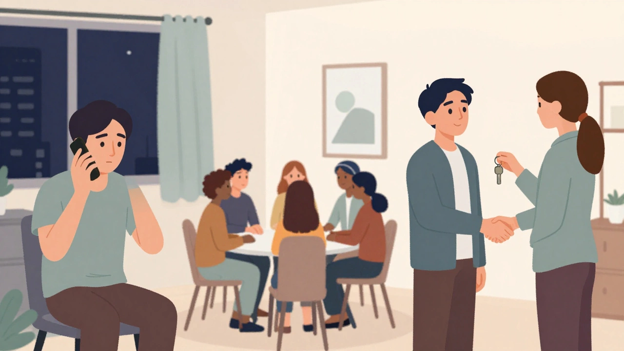 A person's journey through Mind's services: helpline, support group, and housing assistance.