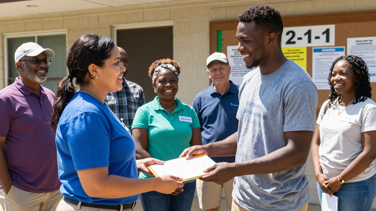 Community workers assisting families at an agency