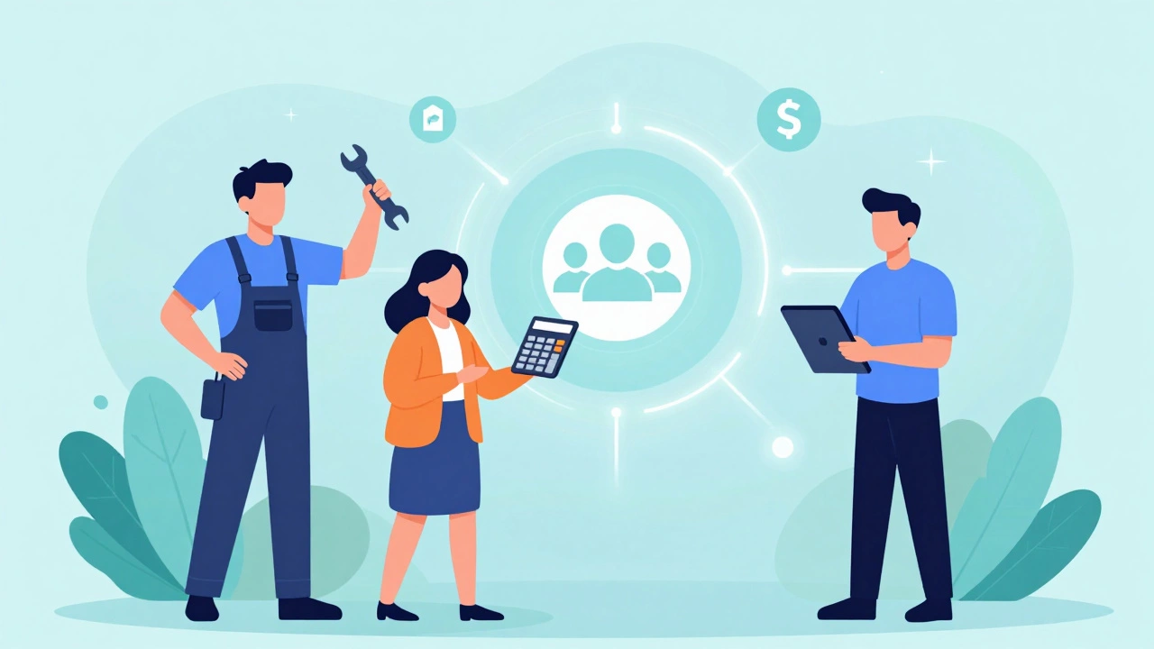 Illustration of people donating professional skills like repair and accounting