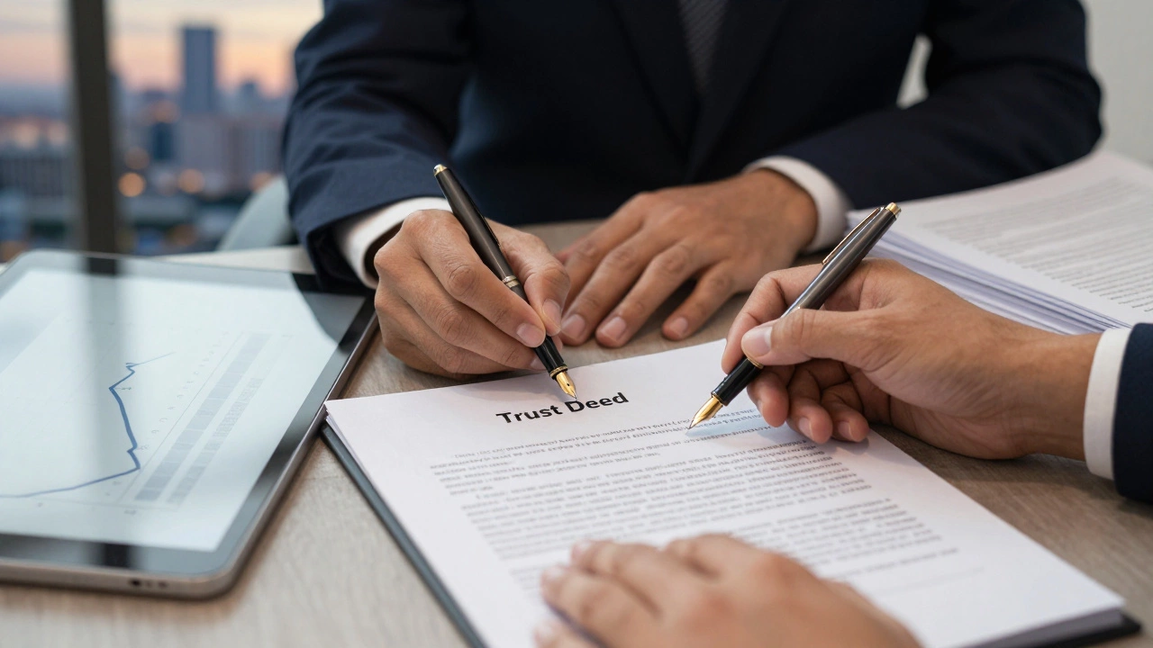 Trustee signing documents with financial records