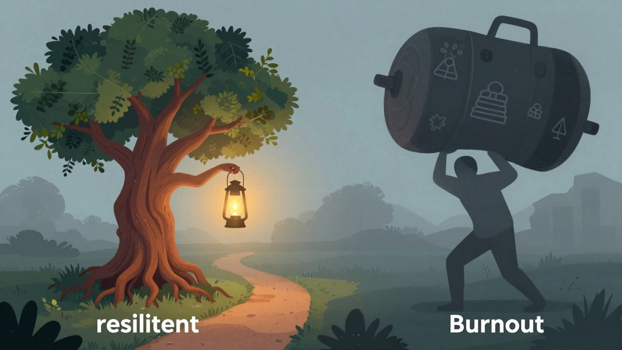 Symbolic art contrasting resilient volunteering with burnout
