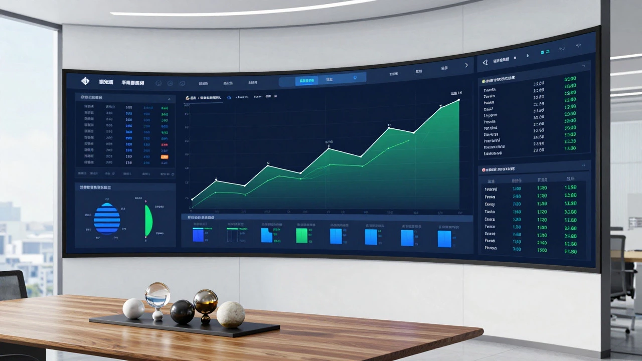 Abstract representation of a diversified investment portfolio in a modern office