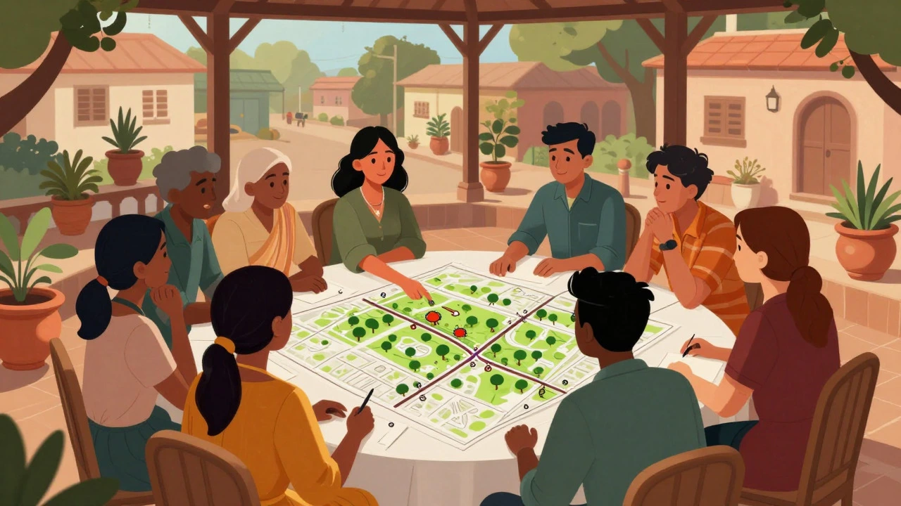 Community members planning green spaces at a local meeting